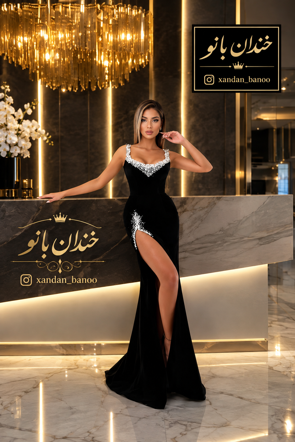 ماکسی زنانه مجلسی مروارید دوزی